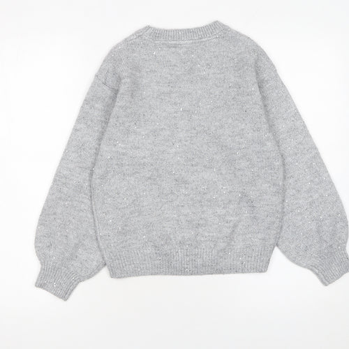 John Lewis Girls Grey Sparkly Polar Bear Jumper 9 Years Crew Neck Winter