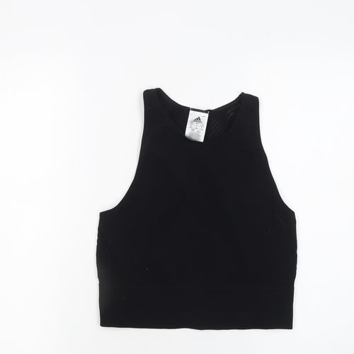 Adidas Womens Black High Neck Racerback Cropped Tank Top Size 16-18