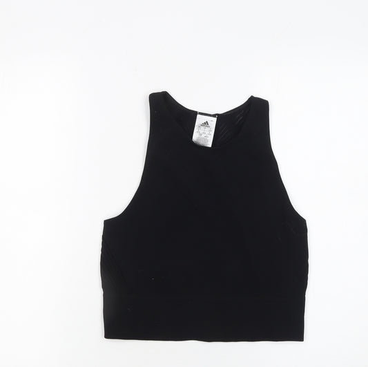 Adidas Womens Black High Neck Racerback Cropped Tank Top Size 16-18