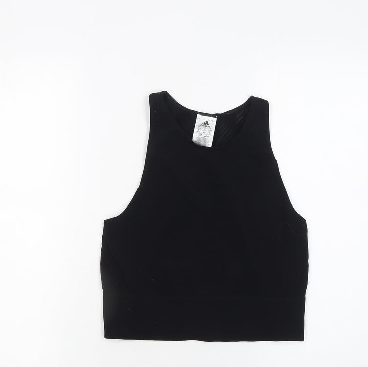 Adidas Womens Black High Neck Racerback Cropped Tank Top Size 16-18