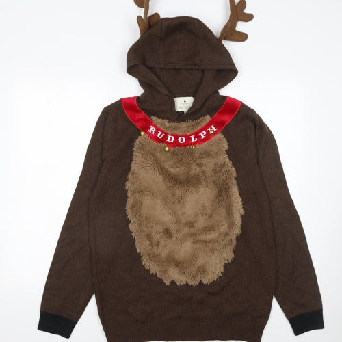 Next Men's Brown Rudolph Christmas Hooded Jumper Medium
