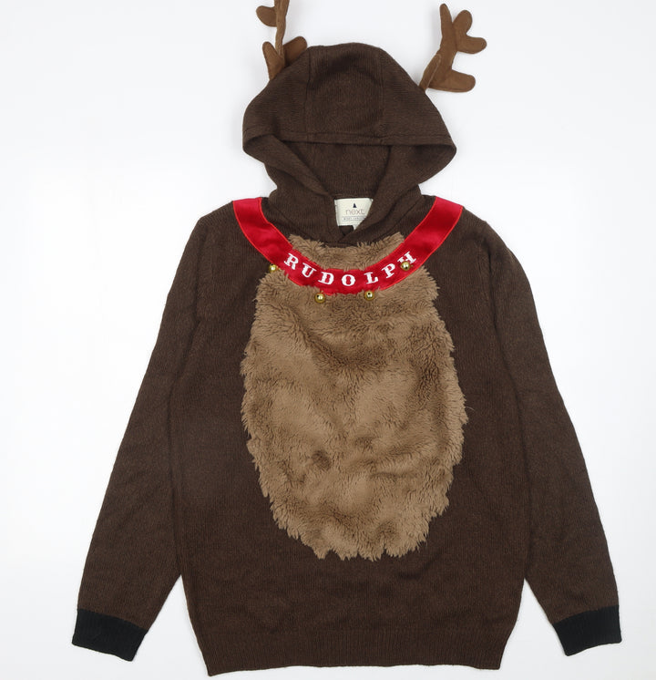 Next Men's Brown Rudolph Christmas Hooded Jumper Medium