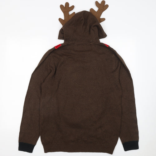 Next Men's Brown Rudolph Christmas Hooded Jumper Medium