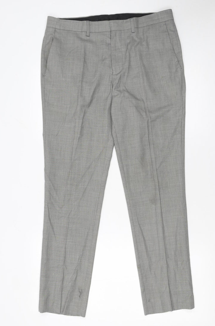Topman Men's Grey Slim Fit Dress Trousers W32 L30 Polyester Blend