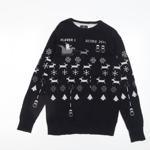 Next Boys Black 14 Years Cotton Christmas Jumper Game Over Design