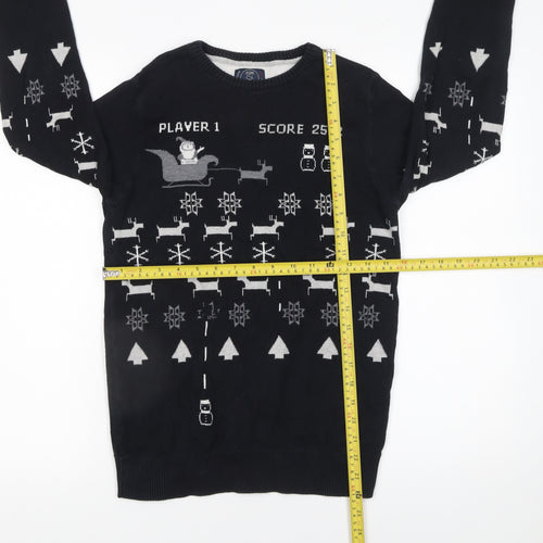 Next Boys Black 14 Years Cotton Christmas Jumper Game Over Design