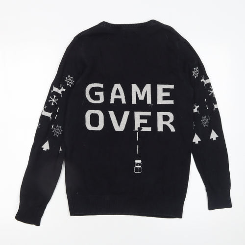 Next Boys Black 14 Years Cotton Christmas Jumper Game Over Design