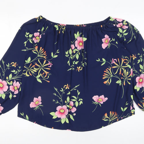 GAP Women's Blue Floral Off Shoulder 3/4 Sleeve Polyester Blouse XS