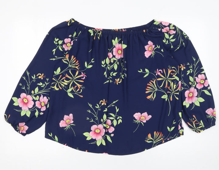 GAP Women's Blue Floral Off Shoulder 3/4 Sleeve Polyester Blouse XS
