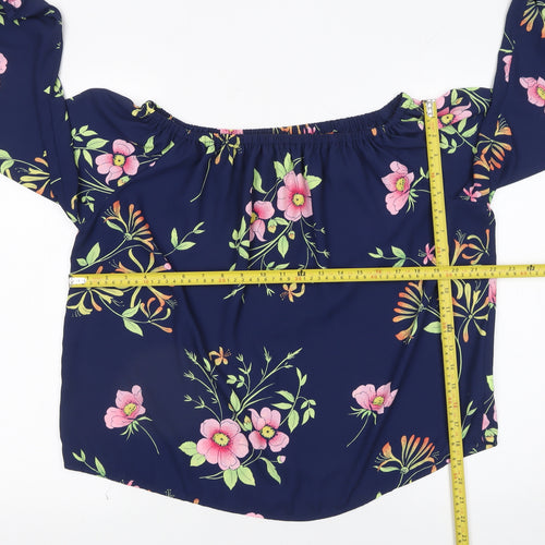 GAP Women's Blue Floral Off Shoulder 3/4 Sleeve Polyester Blouse XS