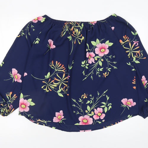 GAP Women's Blue Floral Off Shoulder 3/4 Sleeve Polyester Blouse XS