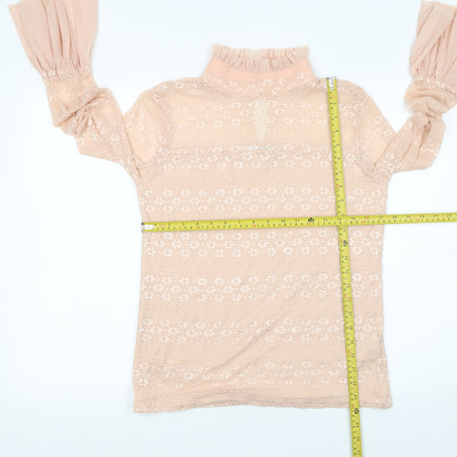 Guess Womens Beige Lace Flared Sleeve High Neck Blouse XL