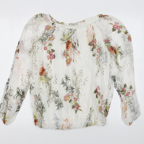 Viola Borghi Women’s White Floral Chiffon Tunic Blouse Size L