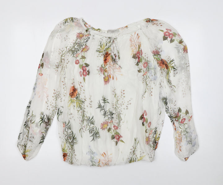 Viola Borghi Women’s White Floral Chiffon Tunic Blouse Size L