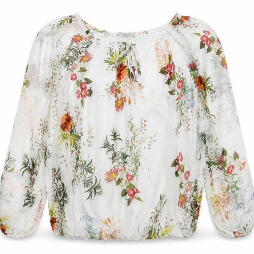 Viola Borghi Women’s White Floral Chiffon Tunic Blouse Size L
