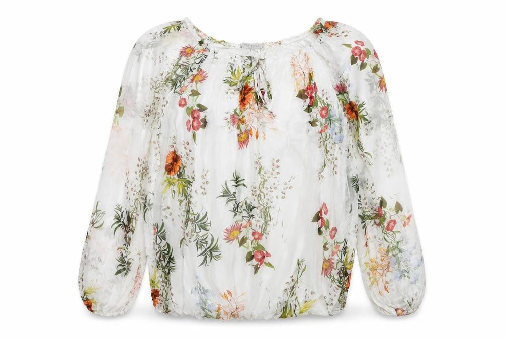 Viola Borghi Women’s White Floral Chiffon Tunic Blouse Size L