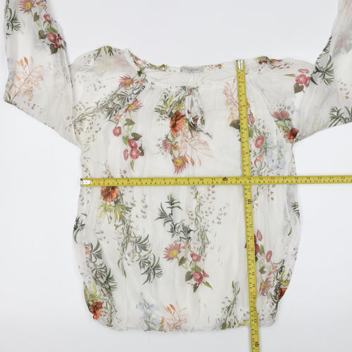 Viola Borghi Women’s White Floral Chiffon Tunic Blouse Size L