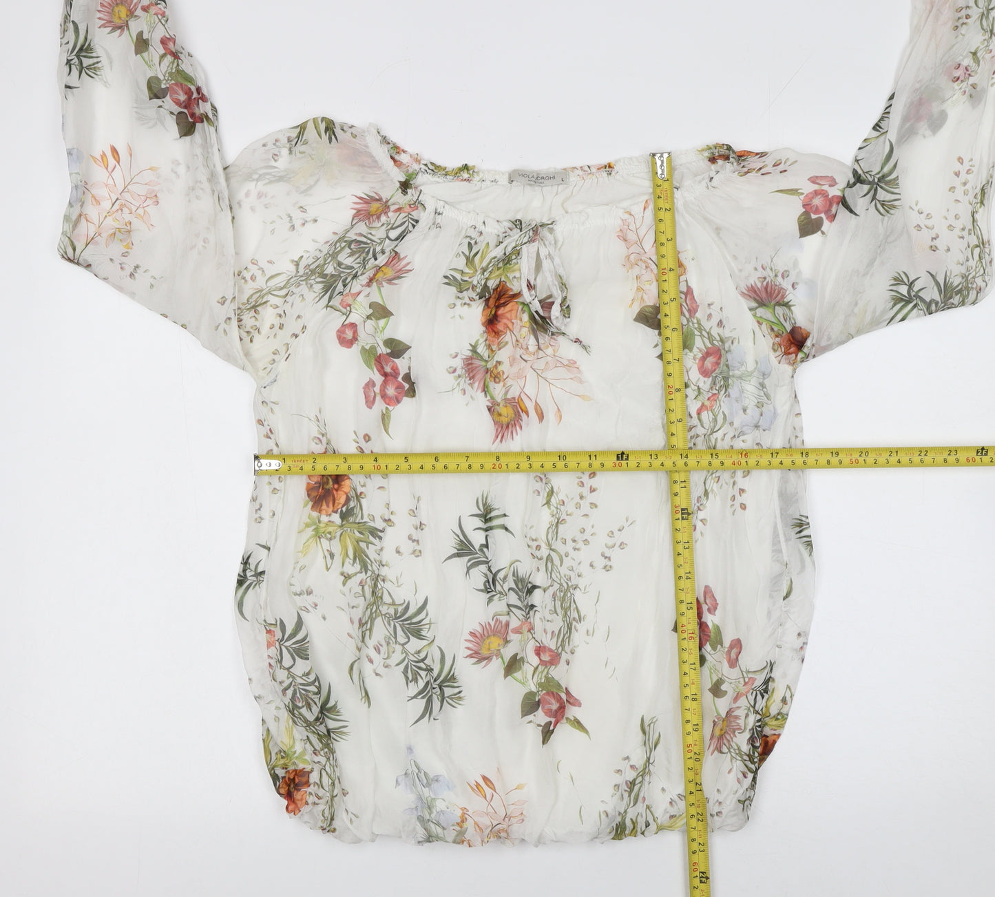 Viola Borghi Women’s White Floral Chiffon Tunic Blouse Size L