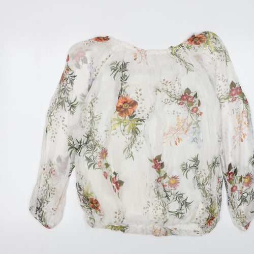 Viola Borghi Women’s White Floral Chiffon Tunic Blouse Size L