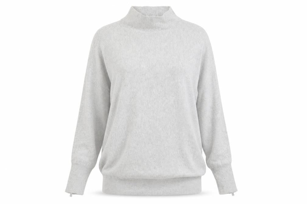 Front view of Mint Velvet Women's Grey Mock Neck Long Sleeve Jumper, size S