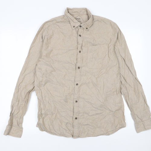 Jack & Jones Essentials Men's Beige Cotton Flannel Button-Up Shirt M
