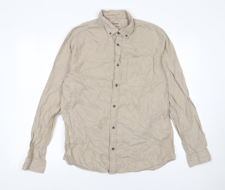 Jack & Jones Essentials Men's Beige Cotton Flannel Button-Up Shirt M