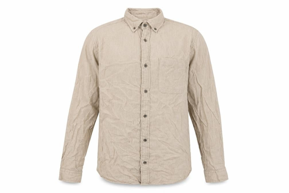 Front view of Jack & Jones Essentials Men's Beige Cotton Flannel Button-Up Shirt M