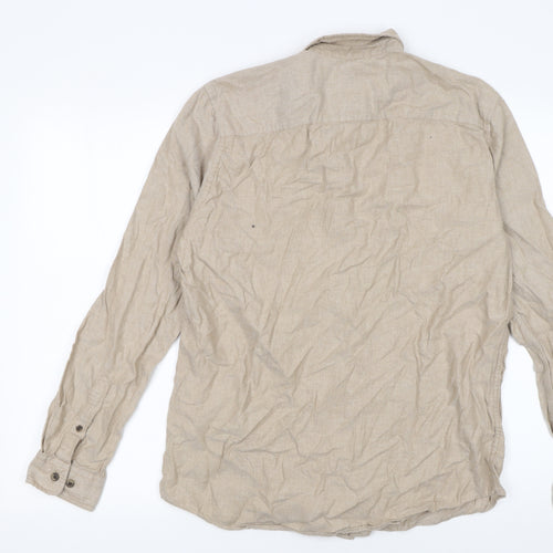 Jack & Jones Essentials Men's Beige Cotton Flannel Button-Up Shirt M