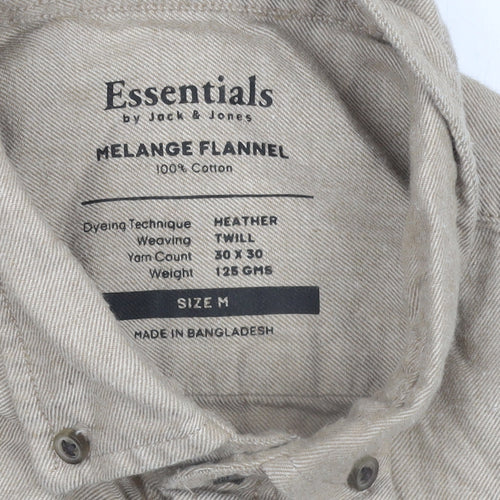 Jack & Jones Essentials Men's Beige Cotton Flannel Button-Up Shirt M