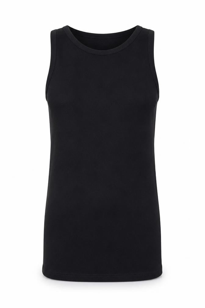 Front view of North West women’s black basic cotton fitted tank top l