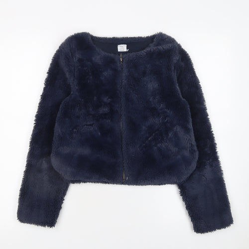 Polarn O. Pyret Girls Blue Faux Fur Zip Jacket 10-12 Years Lined Winter Coat