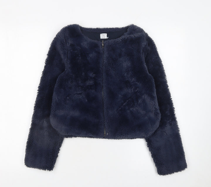 Polarn O. Pyret Girls Blue Faux Fur Zip Jacket 10-12 Years Lined Winter Coat
