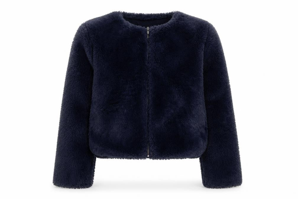 Polarn O. Pyret Girls Blue Faux Fur Zip Jacket 10-12 Years Lined Winter Coat