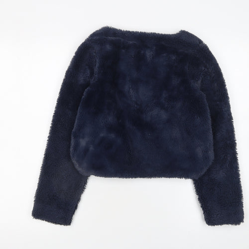 Polarn O. Pyret Girls Blue Faux Fur Zip Jacket 10-12 Years Lined Winter Coat