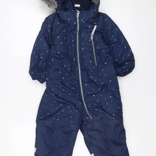 H&M Blue Star Print Waterproof Hooded Snowsuit 12-18 Months Unisex Winter