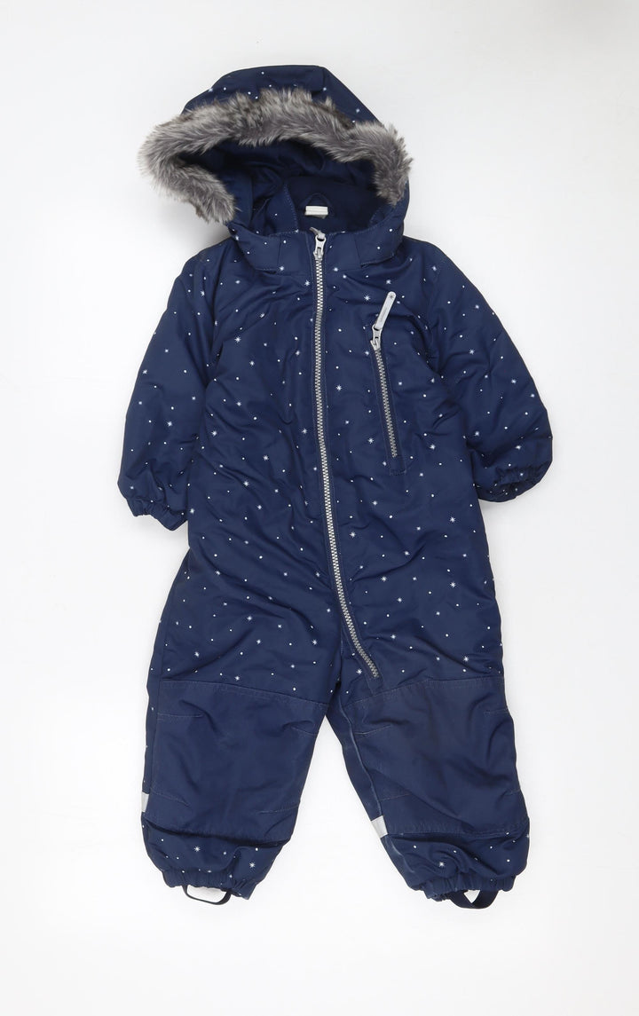 H&M Blue Star Print Waterproof Hooded Snowsuit 12-18 Months Unisex Winter