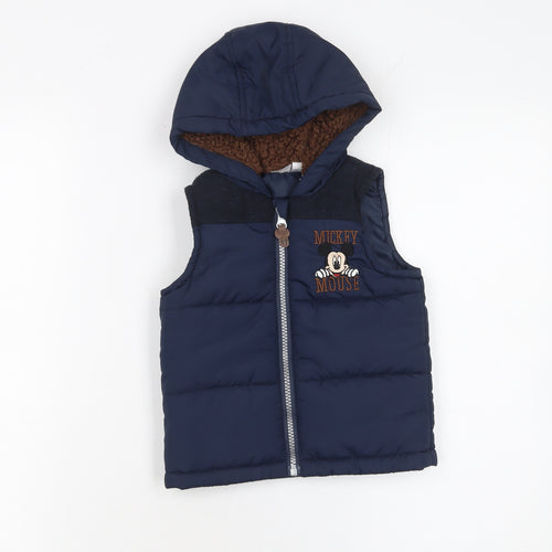 Disney Boys Blue Mickey Mouse Hooded Puffer Waistcoat 12-18 Months