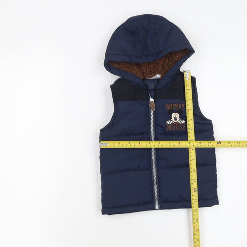 Disney Boys Blue Mickey Mouse Hooded Puffer Waistcoat 12-18 Months
