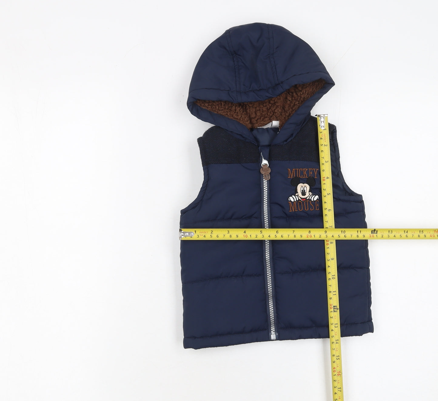 Disney Boys Blue Mickey Mouse Hooded Puffer Waistcoat 12-18 Months
