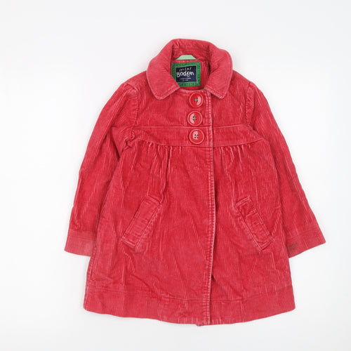 Mini Boden Girls Red Corduroy Button Coat 3-4 Years Lined Mid-Length