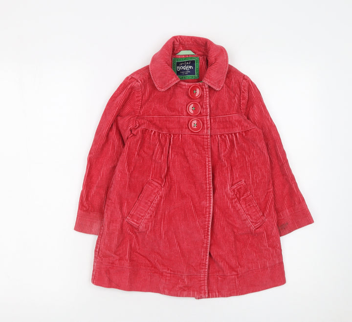 Mini Boden Girls Red Corduroy Button Coat 3-4 Years Lined Mid-Length