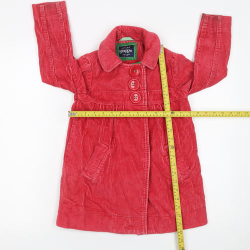 Mini Boden Girls Red Corduroy Button Coat 3-4 Years Lined Mid-Length