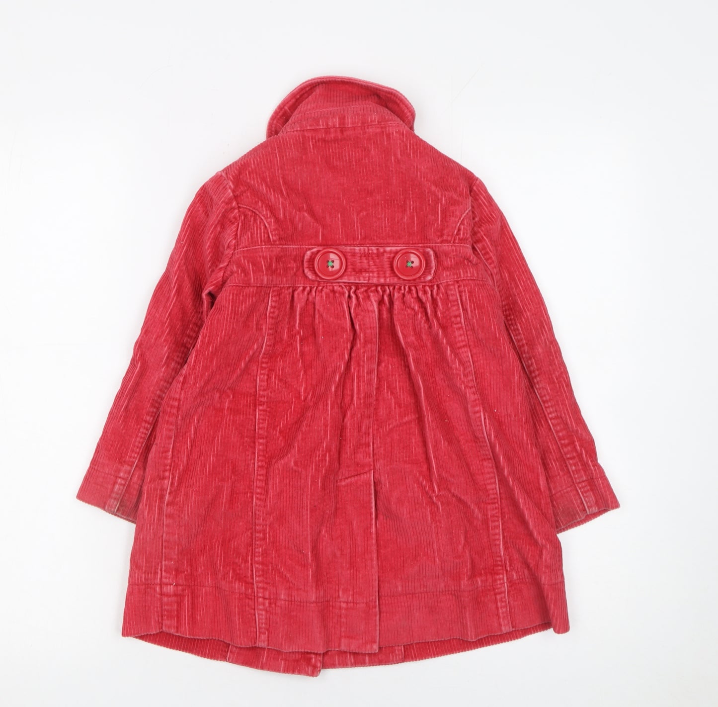Mini Boden Girls Red Corduroy Button Coat 3-4 Years Lined Mid-Length
