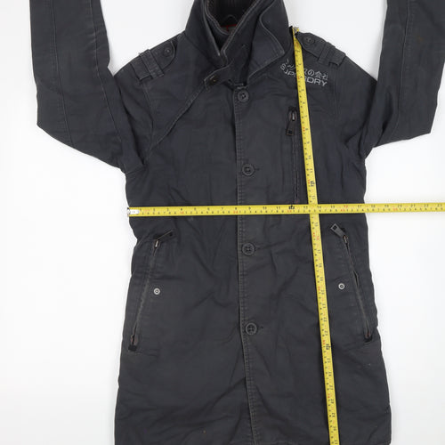 Superdry Men's Black Cotton Trench Coat Jacket S Military Style