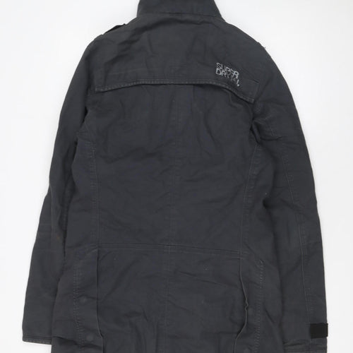 Superdry Men's Black Cotton Trench Coat Jacket S Military Style