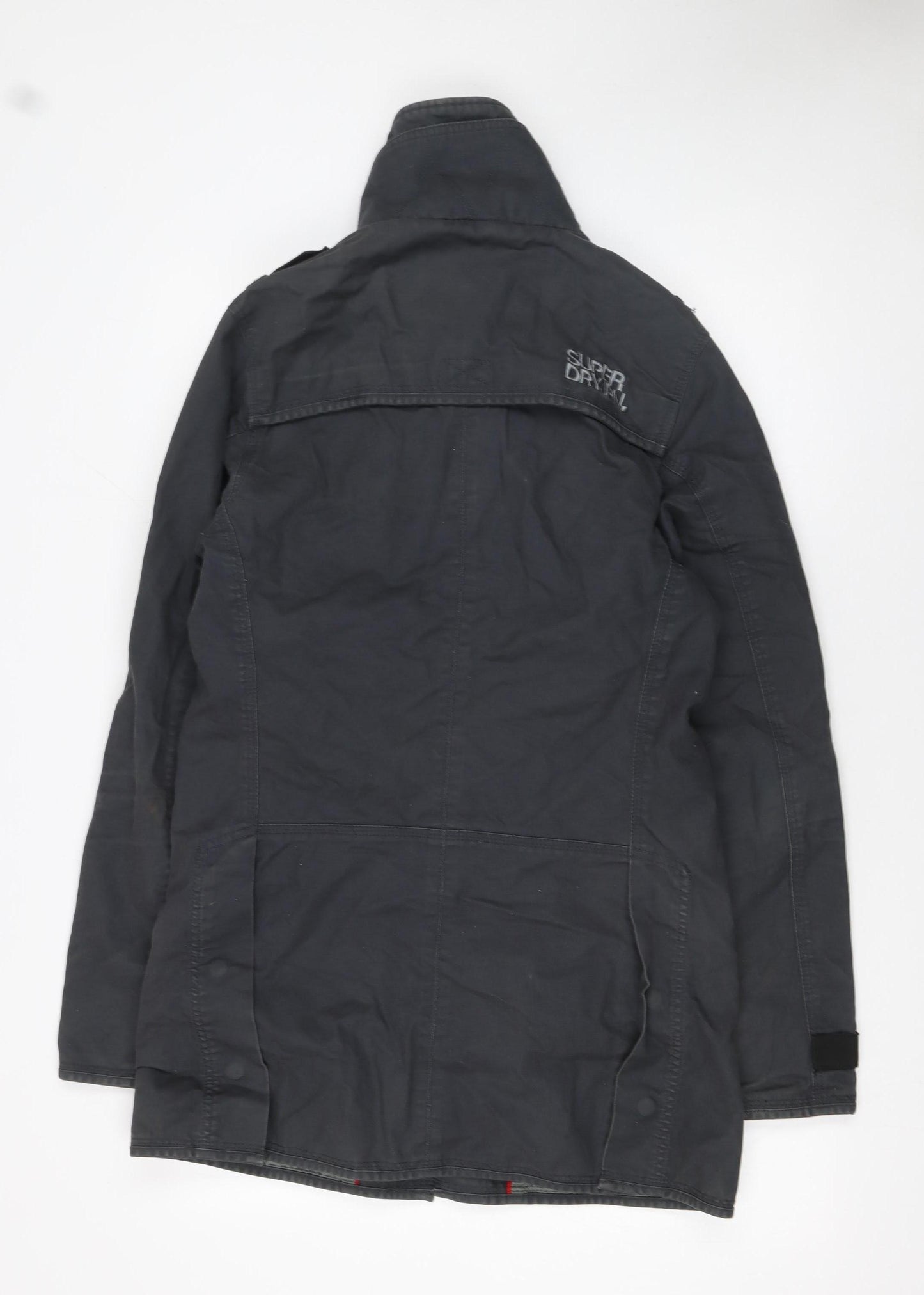 Superdry Men's Black Cotton Trench Coat Jacket S Military Style