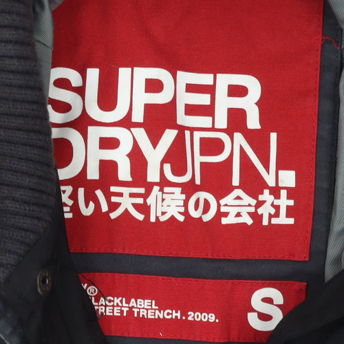 Superdry Men's Black Cotton Trench Coat Jacket S Military Style