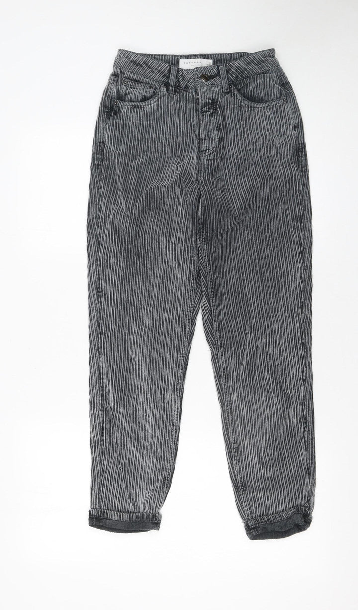 Topshop Womens Grey Striped Cotton Chino Trousers Size 8