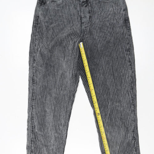 Topshop Womens Grey Striped Cotton Chino Trousers Size 8