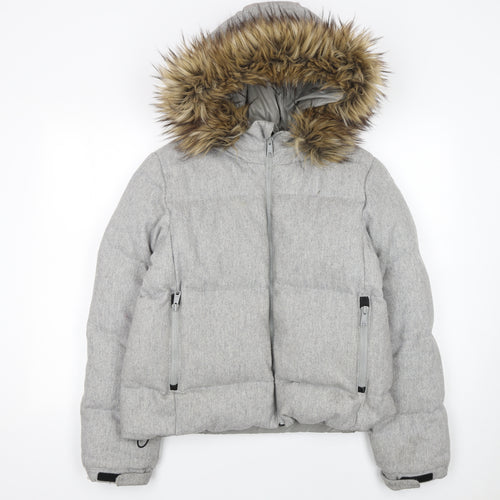 Gap Womens Grey Wool Blend Hooded Puffer Jacket Size L Winter Coat